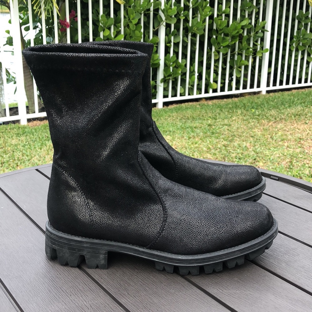 NR RAPISARDI FRIENZE MADE IN ITALY BLACK LUG SOLE ANKLE SOCK STYLE BOOTS SIZE 37